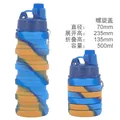 Foldable 500ml silicone sports water bottle in blue and yellow camouflage pattern - Screw Cap/Yellow Blue Camo