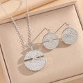 Elegant silver round cross necklace and earrings set with sparkling zircon in a beige box - Silver Jewelry Set (8915)