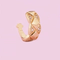 Detailed view of the gold quilted ear cuff featuring clear cubic zirconia accents - Quilted Pave Style(A2201) / KC Gold