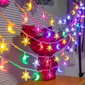 Solar powered star and moon fairy string lights with multicolor LED hanging decoration - Star + Moon (Multicolor) / Battery Steady (1.5m 10LED)