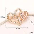 Golden double heart brooch with white rhinestones and pearls measuring 3.3cm by 2.5cm - C515 Gold Double Heart