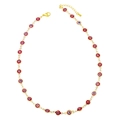 Fashionable gold chain necklace featuring multiple red evil eye charms with adjustable clasp - Red