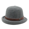Elegant grey bowler hat with a vintage brown decorative band and engraved metal buckle - M (56-58cm) / Gray