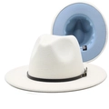 White wool fedora detail showing a black leather band and contrasting light blue brim underside - M (56-58cm) / White + Sky Blue