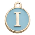 Light blue enamel letter I charm with gold plating for DIY jewelry and necklaces - Letter I / 1 Piece (12x14mm) / Lake Blue