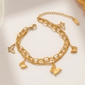 Double-layered 18KGP rose gold butterfly charm bracelet for women with minimalist design - Gold