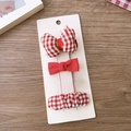 Juego de cuatro pinzas festivas rojas para el cabello con lazos de tela y flores - Estilo 3-Juego de Lazos Rellenos de Algodón a Cuadros