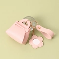 Mini sac porte-clés en cuir PU rose avec pendentif miroir fleur et anneau doré rose - Rose
