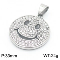 Colgante de cara sonriente plateado con circonitas de 33mm para estilo hip hop - Colgante de Cara Sonriente Color Acero Sin Cadena (KP130460-MZOZ)