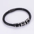 Geflochtenes Herrenarmband aus Leder mit Magnetverschluss aus Edelstahl und Silber - Schwarz und Silber