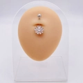 Silver flower belly ring with zircon stones on model for navel piercing jewelry - Exquisite Flower