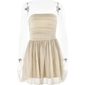 Detail of champagne mesh mini dress with off-shoulder neckline and pleated sequins - S / Khaki
