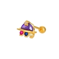 UFO celestial stud earring in gold with purple triangle gem and colorful stones - Spaceship (K-363)
