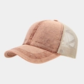 Detalle de gorra vintage naranja de algodón lavado con malla trasera transpirable - Ajustable / Rosa
