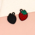 Mini strawberry alloy pendants for DIY jewelry making featuring red enamel finish - Strawberry - Black (1-Black)