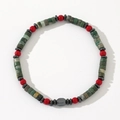 Bohemian beaded bracelet featuring cylindrical natural stones and vibrant red beads - Multi-Color Mixed Stone Spacer Bracelet (B-B24061115A)