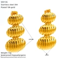Detail view of 18k gold plated stainless steel textured earrings with size measurements - Triple Oval Wavy Style (SE013G)