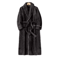 Thick dark grey fleece bathrobe for couples with white contrast piping and waist belt - Dark Grey