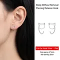 Minimalist s999 sterling silver hollow cat ear hooks measuring 6x6mm for women - Hollow Cat