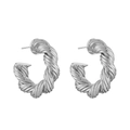 Detailed macro view of silver twisted rope textured C-shape hoop earrings in high polish - Platinum C-Shape Twist