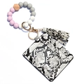 Silicone bead keychain bracelet with pink marble beads and snakeskin pattern card holder - Black White Snake Pattern