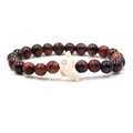Elastic beaded bracelet featuring red tiger eye stones and a white dolphin pendant - Red Tiger Eye