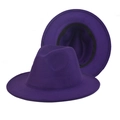 Flat brim wool felt fedora hat in vibrant purple with minimalist classic design - Thickened Hardened Purple