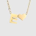 Gold heart initial necklace with letter E pendant, minimalist personalized jewelry piece. - Letter E / Gold