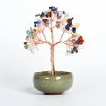 Chakra crystal tree ornament with colorful gemstones and green ceramic bowl base - Multicolor
