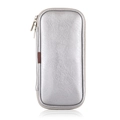 Silver makeup brush organizer bag with litchi grain texture and dual zipper closure - Slot Silver Bag