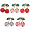Detail of 3D cherry alloy pendants in various colors with golden leaves for DIY jewelry - Mixed 5Pcs Enamel Plated Large Cherry Set
