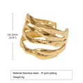 Polished gold wave-patterned stainless steel wide ring featuring an adjustable open design - Multi-Layer Wide (RC-639G)