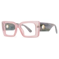 Modern retro square sunglasses with pink frame and marble-patterned temples - Pink Frame Clear Lens (C11)