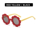 Kids flower sunglasses with red floral frames and yellow temples for girls and boys - Glossy Red Frame Yellow Temple Grey Lens