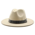 Beige wool felt fedora hat featuring a stylish snakeskin band and gold metal stud detail - Beige