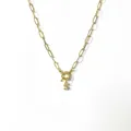 Gold paperclip chain necklace featuring a zircon-encrusted letter S pendant charm - Letter S