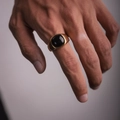 Men's gold-plated titanium steel ring featuring a square black onyx stone inlay - US-8 / Gold-Obsidian