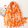 Orange abstract print linen-feel scarf with fringes and artistic ink painting design - Orange Pink Abstract (SL2209-012)