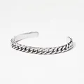 Adjustable silver stainless steel cuff bracelet with Cuban chain texture and polished finish - Silver Curb Chain Style (PAS990)