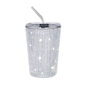Silver rhinestone 17oz stainless steel tumbler with straw and sparkling diamond finish - 500ml / AB Color