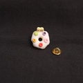 3D cartoon donut brooch in white frosting with multi-color dots and XOXO heart - White XOXO Style (A912)