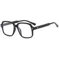 Occhiali neri quadrati anti-luce blu con dettagli rivetti argento su sfondo bianco - Nero Lucido C01
