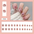 Faux ongles dégradés roses avec jolis lapins blancs et motifs floraux de tulipes - Lapin Tulipe (Z566) / Type à Colle