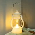 White vintage LED lantern with warm yellow light and metallic handle for Christmas - White Lantern (Wick Type)