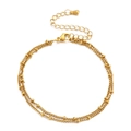 Minimalist double layer gold beaded stainless steel bracelet with adjustable clasp - Gold (KB142679-Z)