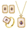 Elegant 18K gold plated jewelry set with white enamel and purple teardrop gemstones - Water Drop Purple Zirconia 3-Piece Set
