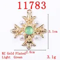 Alloy cross pendant with light green crystal and white pearls in KC gold finish - 11783 Gold Light Green