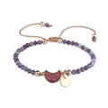 Handmade woven bracelet with 4mm faceted purple beads and crescent moon charm pendant - Purple Crystal