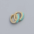 Gold plated S925 sterling silver huggie hoop earrings with emerald green zircon inlay - 925 Silver / Gold (Turquoise Stone)