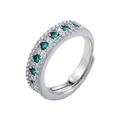 Détail de la bague ajustable en argent ornée de gemmes vertes et de zircons clairs - Platine Zirconia Vert